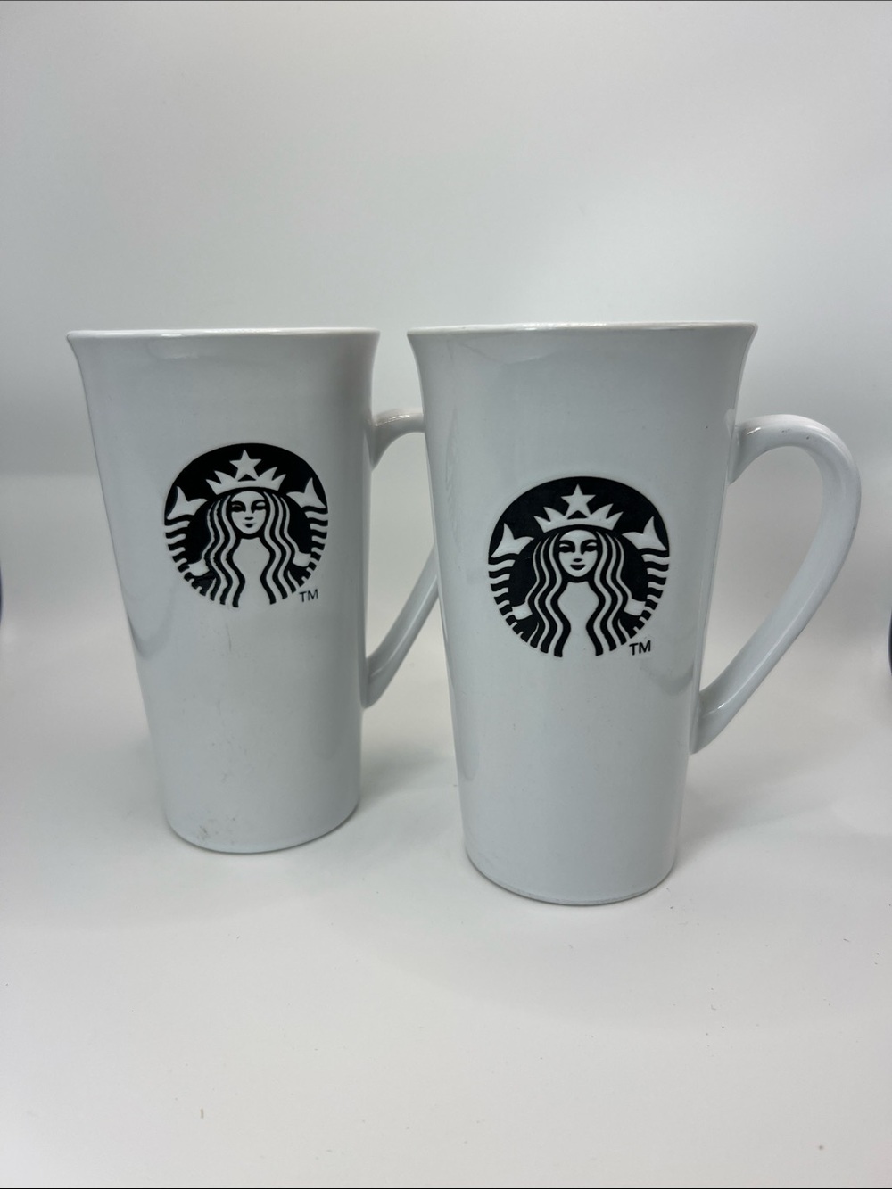 Starbucks White & Black Ceramic Logo Mugs - Pair